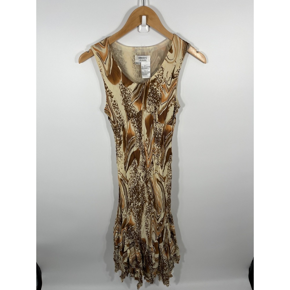 Vintage Y2K Babydoll Maxi Dress Women 7 Brown Shark Bite Hem Wedding Guest Event